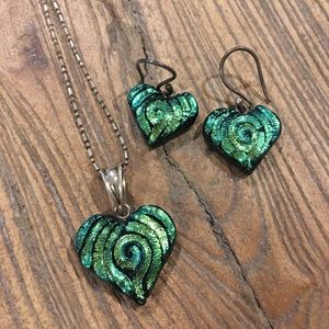 Handmade glass pendant and earrings set